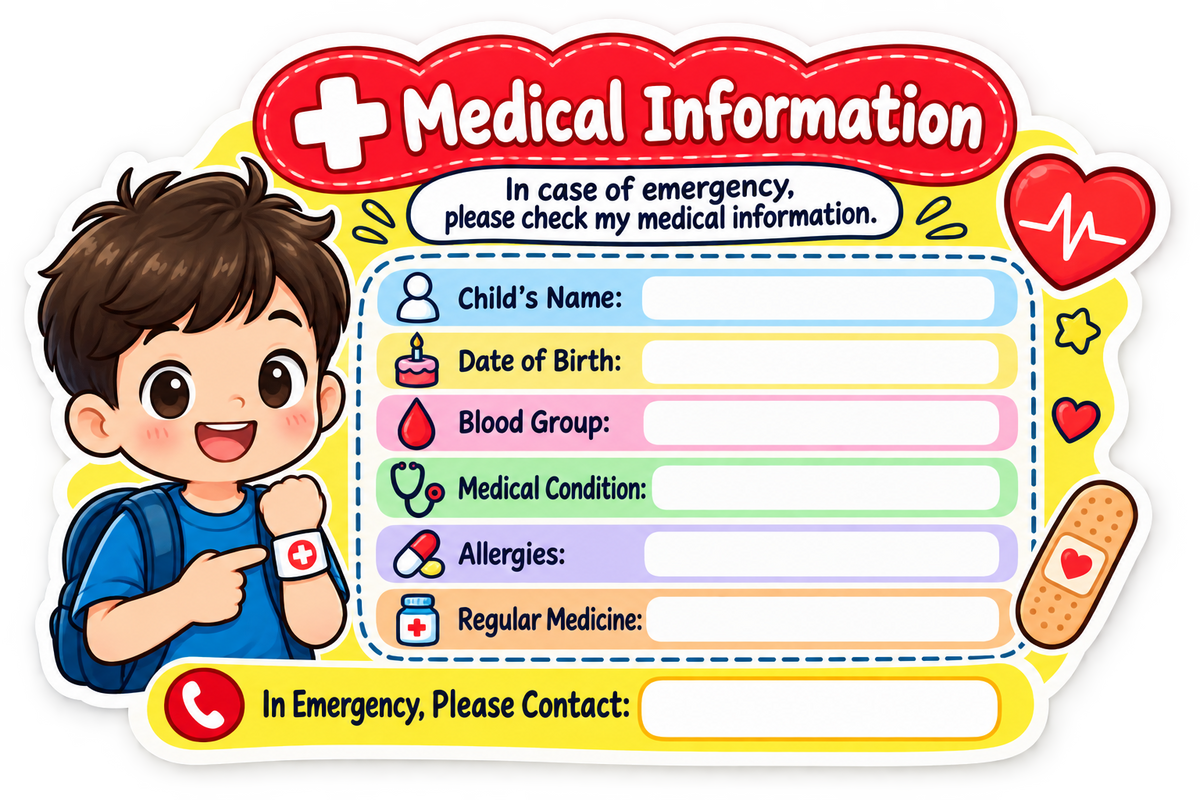 Medical Information Sticker for Kids