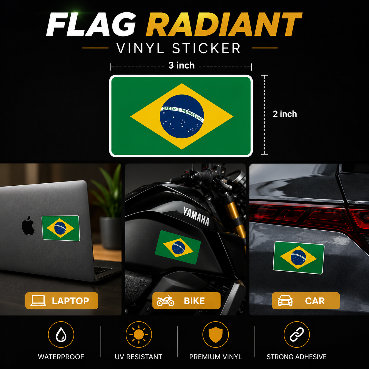 Brazil Flag Radiant Vinyl Sticker | Moto Sticker BD