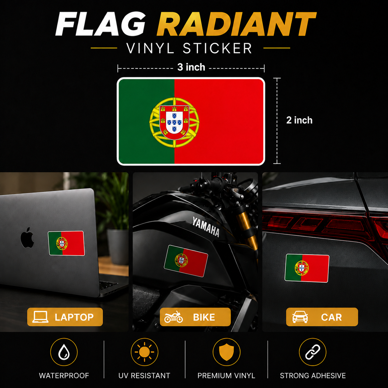 Portugal Flag Radiant Vinyl Sticker | Moto Sticker BD