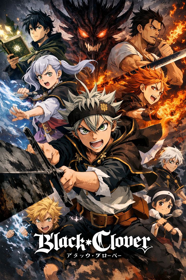 Black Clover Anime Stickers featuring designs inspired by Asta, Yuno, and magical anime scenes.