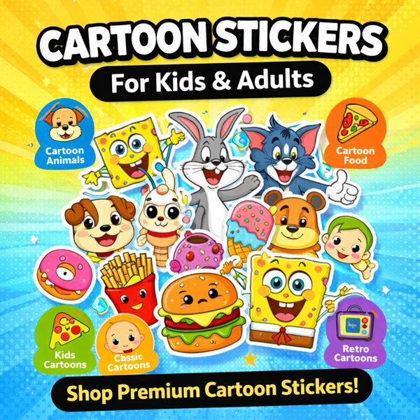 Cartoon Stickers for Kids & Adults featuring fun cartoon characters and colorful animated designs for creative decoration.