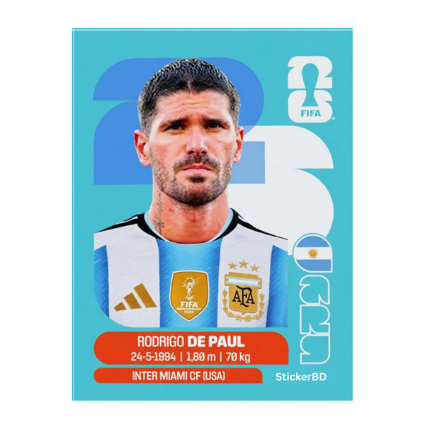 Rodrigo De Paul | Argentina Player Card Sticker | StickerBD