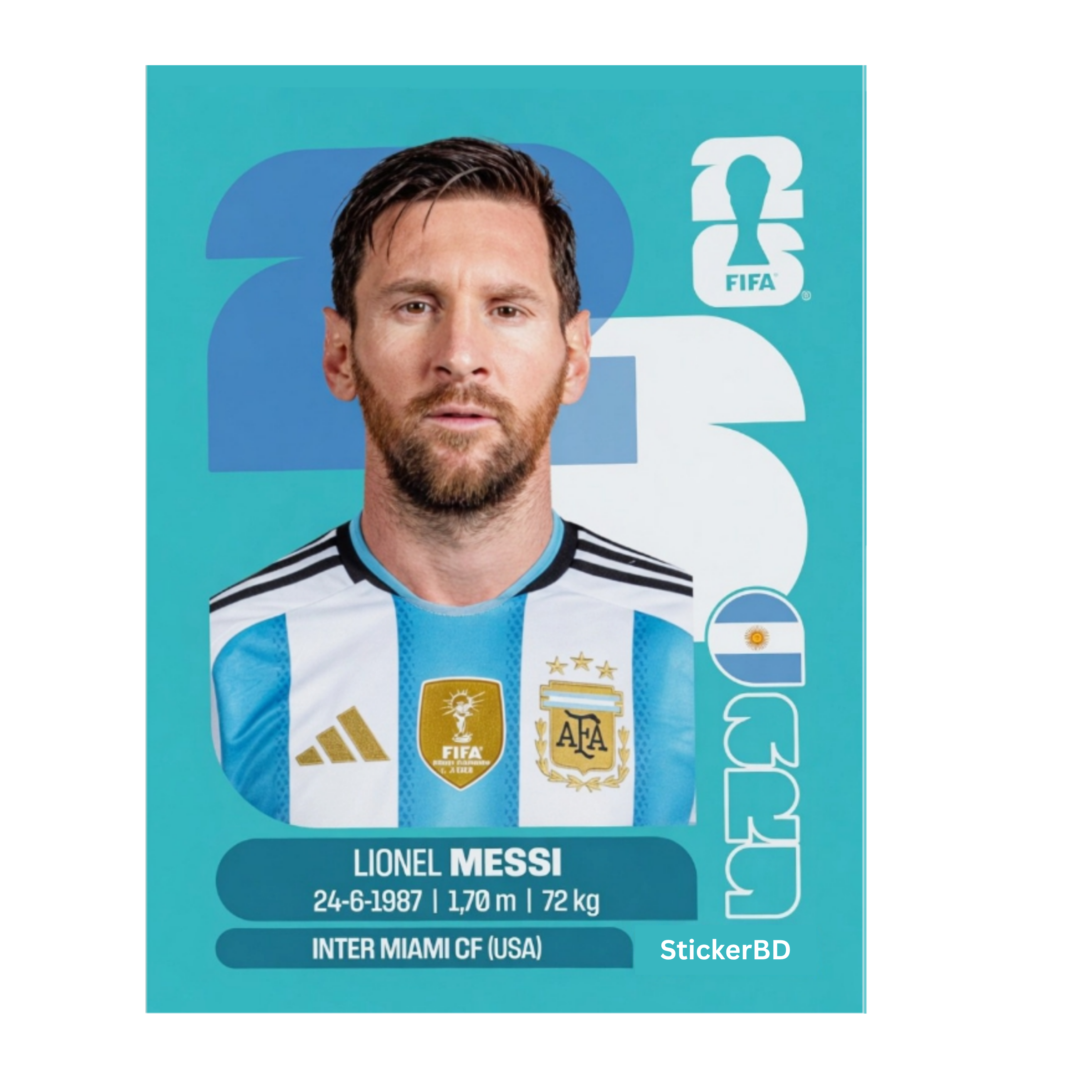 Lionel Messi Player Card Sticker | Argentina | StickerBD