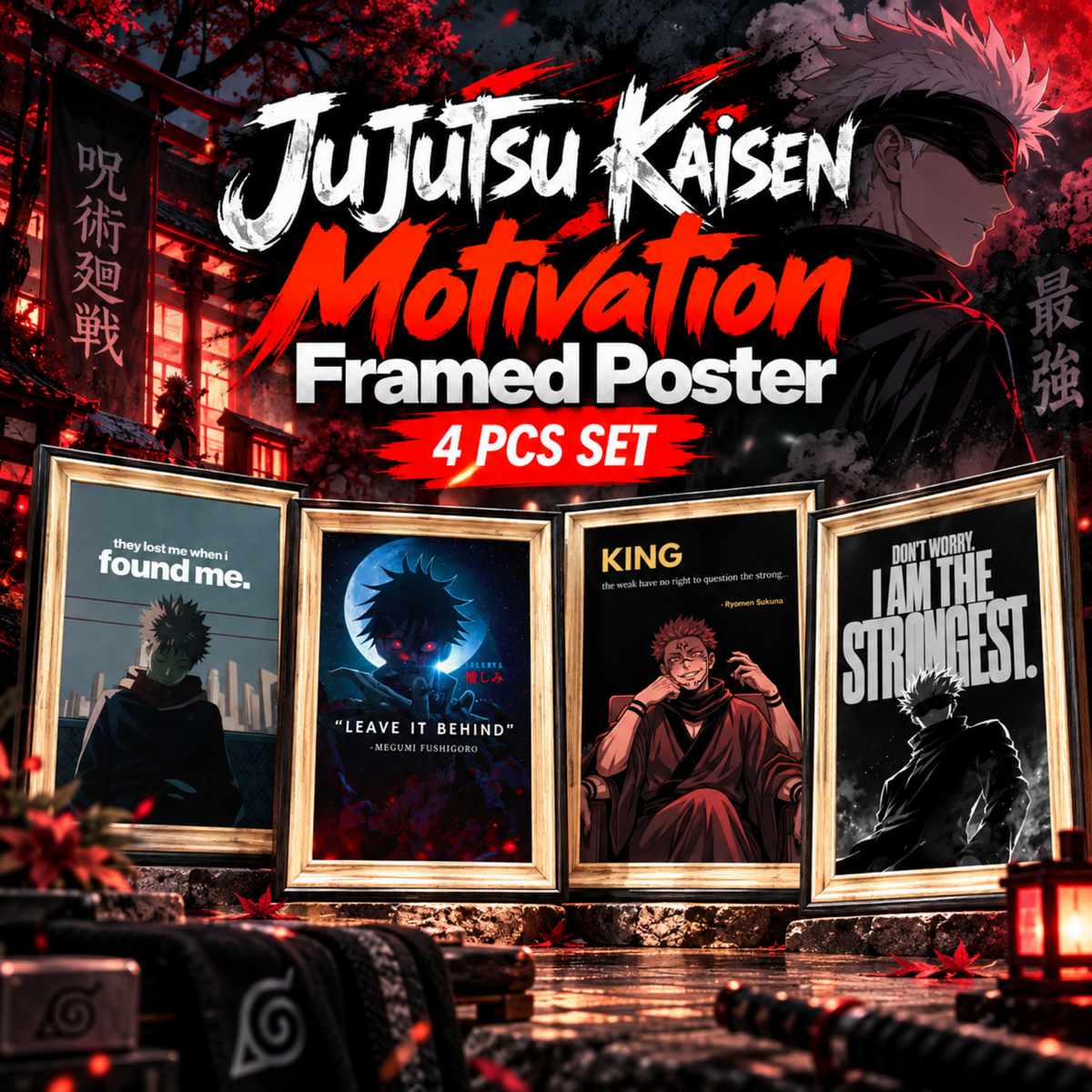 Jujutsu Kaisen Motivation 4-Frame Bundle | Gojo, Sukuna, Megumi & Yuji | StickerBD