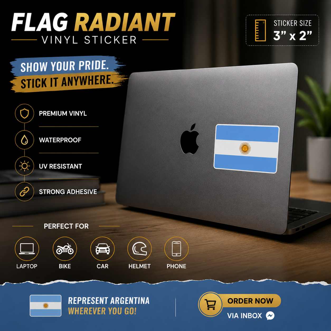 Argentina Flag Radiant Vinyl Sticker | Moto Sticker BD