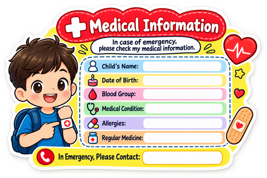 Medical Information Sticker for Kids