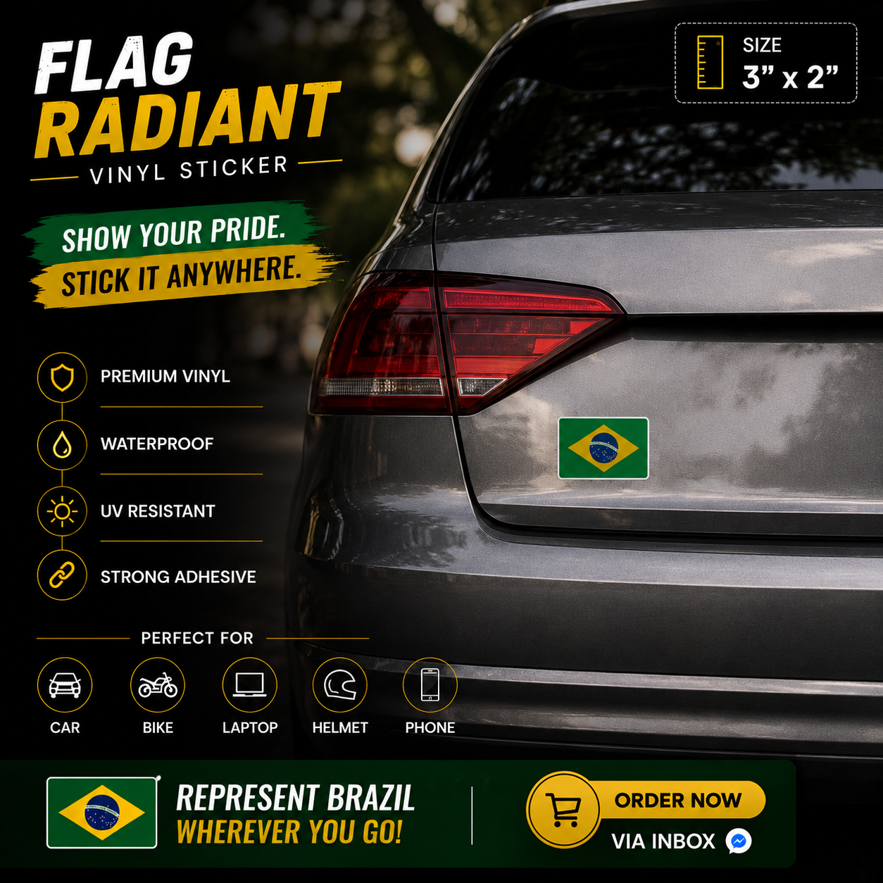 Brazil Flag Radiant Vinyl Sticker | Moto Sticker BD