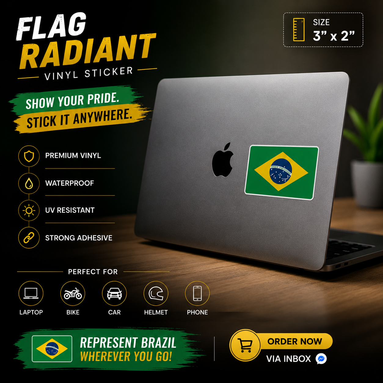Brazil Flag Radiant Vinyl Sticker | Moto Sticker BD
