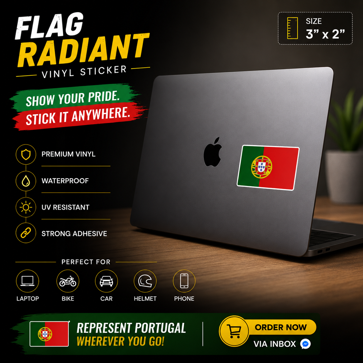 Portugal Flag Radiant Vinyl Sticker | Moto Sticker BD