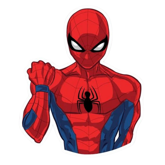 Spider-Man comic book character bust illustration in red and blue with a black spider emblem on the chest, shown on a plain white background.